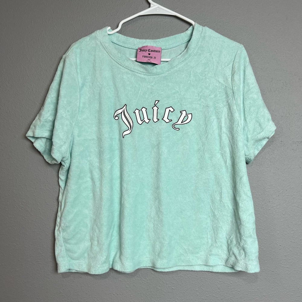 Juicy Couture Forever 21 collaboration cropped mint terry cloth shirt y2k 2000